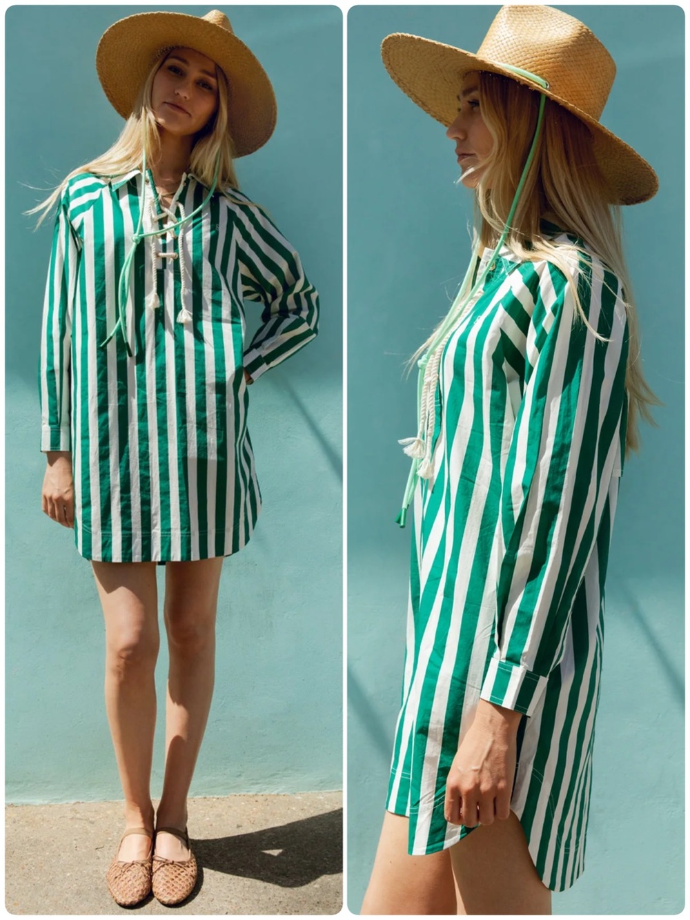 Lady Captain Skipper Mini Dress in Green Cabana Stripe Size Small